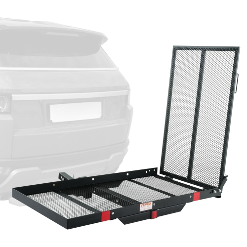 VEVOR  45.3" X 25.6" Hitch Mount Cargo Carrier, Iron Hitch Cargo Rack \w Folding Ramp, Hitch Rack Basket \w Stabilizer And Straps, 500Lbs Mobility