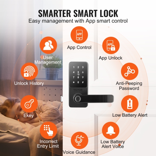 VEVOR Smart Lock, 5-in-1 Smart Door Knob, Fingerprint Deadbolt with App Control, Bluetooth Smart Lock, Keyless Entry Door Lock, Biometric Door Lock,