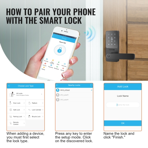 VEVOR Smart Lock, 5-in-1 Smart Door Knob, Fingerprint Deadbolt with App Control, Bluetooth Smart Lock, Keyless Entry Door Lock, Biometric Door Lock,