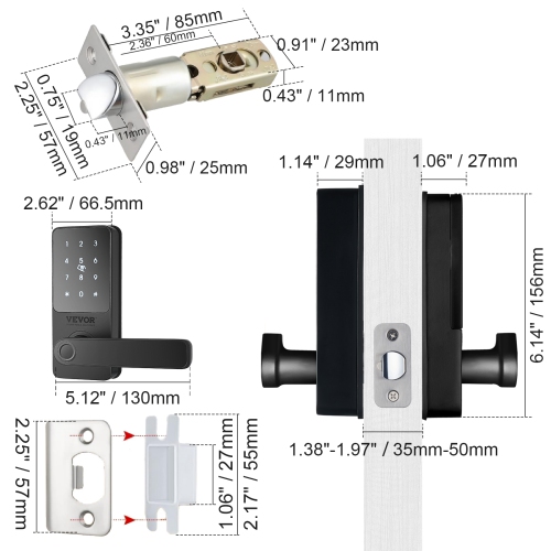 VEVOR Smart Lock, 5-in-1 Smart Door Knob, Fingerprint Deadbolt with App Control, Bluetooth Smart Lock, Keyless Entry Door Lock, Biometric Door Lock,