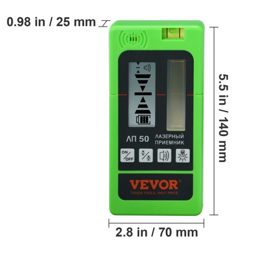 VEVOR Laser Receiver, 197 ft Working Range, Green Laser and Red Beam Detector for Pulsing Line Lasers, Customizable Speaker & Dual LCD Display &