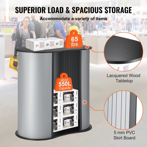 VEVOR 35.43" x 19.29" x 37.01" Portable Tradeshow Podium Table, Display Exhibition Counter Stand Booth Fair with Wall, Foldable Promotion Retail Bar