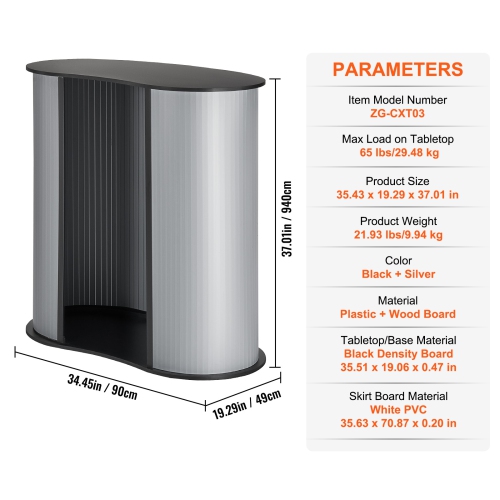 VEVOR 35.43" x 19.29" x 37.01" Portable Tradeshow Podium Table, Display Exhibition Counter Stand Booth Fair with Wall, Foldable Promotion Retail Bar