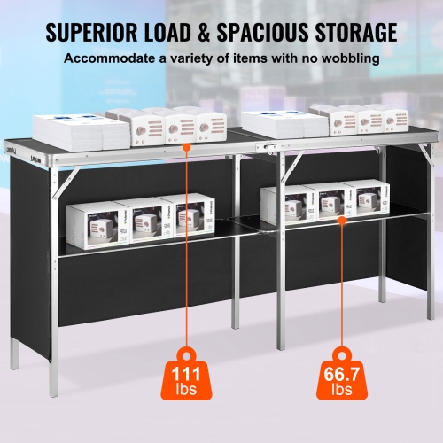 VEVOR 77.95" x 15.16" x 34.65" Portable Tradeshow Podium Table, Display Exhibition Counter Stand Booth Fair with Wall, Foldable Promotion Retail Bar