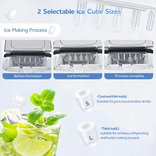 Countertop Ice Maker, 26lbs in 24Hrs, 9 Ice Cubes Ready in 6 Mins, Auto-Cleaning Portable Ice Making Machine Stainless Steel
