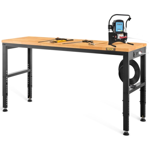 VEVOR 48"L X 20"W X 38.1"H Workbench Adjustable Height, Garage Table with 28.3" - 38.1" Heights & 2000 LBS Load Capacity, with Power Outlets &
