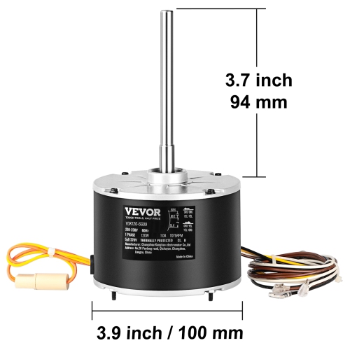 VEVOR OGD1016 Condenser Fan Motor, 1/6 HP 208-230V Condenser Fan Motor 1075RPM, OEM Standard Upgraded Replacement Condenser Motor Reversible