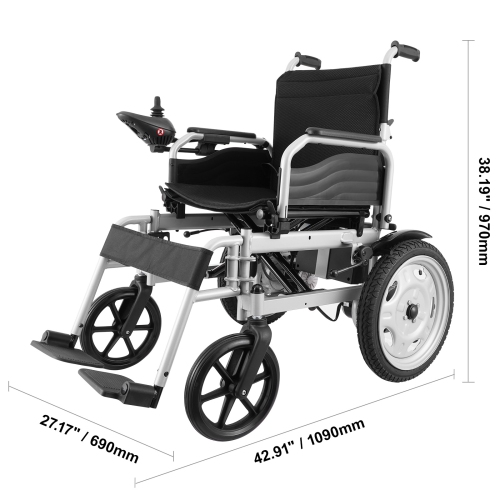 VEVOR 265 lbs Weight Capacity Electric Wheelchair, 17.5in Width Lightweight Foldable Motorized Power Wheelchairs, UP to 12.5Miles Range All Terrain