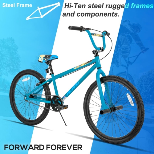 Hiland Redeem 2.0+ 24 inch BMX Bike for for Teen and Adults, Beginner-Level to Advanced Riders with 2 Pegs, Blue