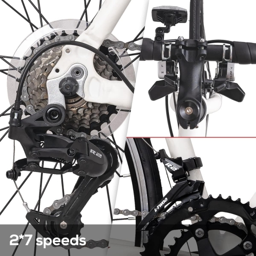 Vélo de route Hiland Alliance 700c pour adultes, groupe motopropulseur à 14 vitesses pour hommes et femmes, cadre en aluminium léger, vélo City