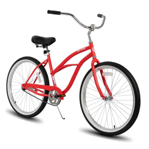 Hiland Jade 26 Inch Beach Cruiser Bike for Teenagers & Adults, Step-Through Frame Womens Bicycle, Single Speed City Bike Commuter Bicycle Red