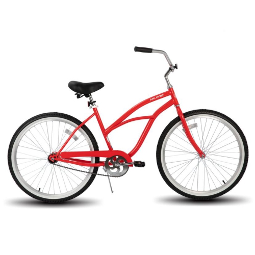 Hiland Jade 26 Inch Beach Cruiser Bike for Teenagers & Adults, Step-Through Frame Womens Bicycle, Single Speed City Bike Commuter Bicycle Red