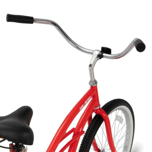 Hiland Jade 26 Inch Beach Cruiser Bike for Teenagers & Adults, Step-Through Frame Womens Bicycle, Single Speed City Bike Commuter Bicycle Red