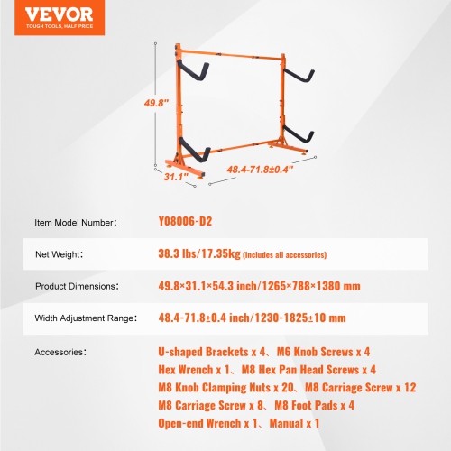 Charge maximale de 175 lb de VEVOR, support de rangement autonome pour kayak, support pour kayak de 2 canoës, porte-kayak en acier robuste avec