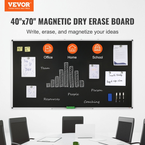 VEVOR 70 x 40 inch Black Board, Large Chalkboard with Aluminum Frame, Black Boards Dry Erase Includes 1 Magnetic Erase & 3 Dry Erase Markers, Black