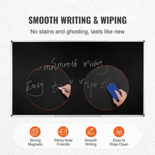 VEVOR 70 x 40 inch Black Board, Large Chalkboard with Aluminum Frame, Black Boards Dry Erase Includes 1 Magnetic Erase & 3 Dry Erase Markers, Black