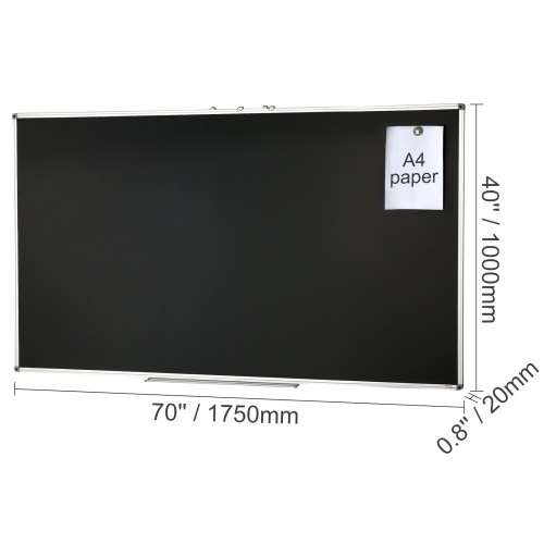 VEVOR 70 x 40 inch Black Board, Large Chalkboard with Aluminum Frame, Black Boards Dry Erase Includes 1 Magnetic Erase & 3 Dry Erase Markers, Black