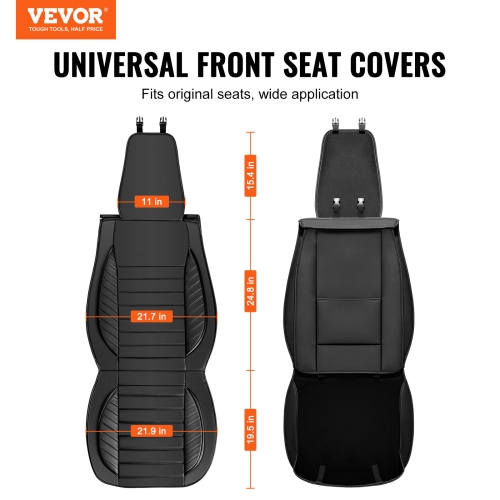 VEVOR Seat Covers, Universal Car Seat Covers Front Seats, 2pcs Faux Leather Seat Cover, Semi-enclosed Design, Detachable Headrest and Airbag