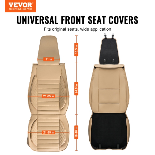 VEVOR Seat Covers, Universal Car Seat Covers Front Seats, 2pcs Faux Leather Seat Cover, Semi-enclosed Design, Detachable Headrest and Airbag