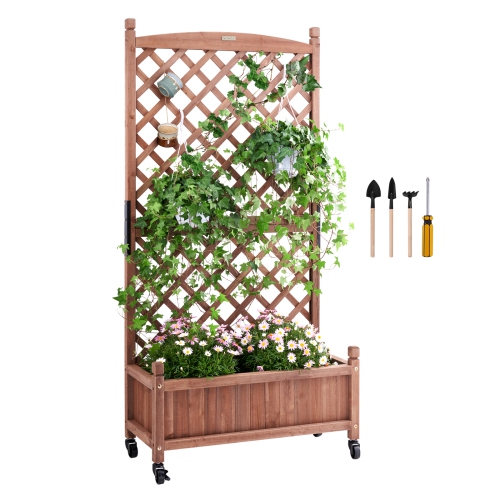 VEVOR 30" x 13" x 61.4" Raised Garden Bed with Trellis, Outdoor Raised Wood Planters with Drainage Holes, Free-Standing Trellis Planter Box for Vine