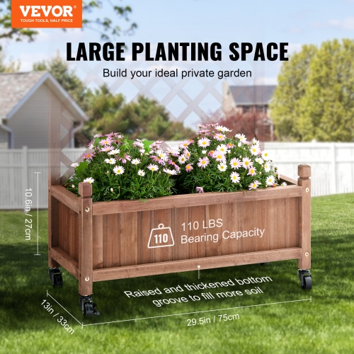 VEVOR 30" x 13" x 61.4" Raised Garden Bed with Trellis, Outdoor Raised Wood Planters with Drainage Holes, Free-Standing Trellis Planter Box for Vine