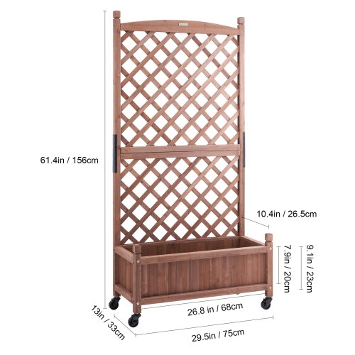 VEVOR 30" x 13" x 61.4" Raised Garden Bed with Trellis, Outdoor Raised Wood Planters with Drainage Holes, Free-Standing Trellis Planter Box for Vine