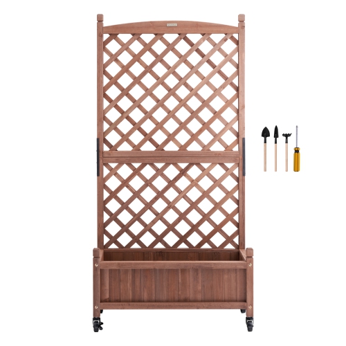 VEVOR 30" x 13" x 61.4" Raised Garden Bed with Trellis, Outdoor Raised Wood Planters with Drainage Holes, Free-Standing Trellis Planter Box for Vine