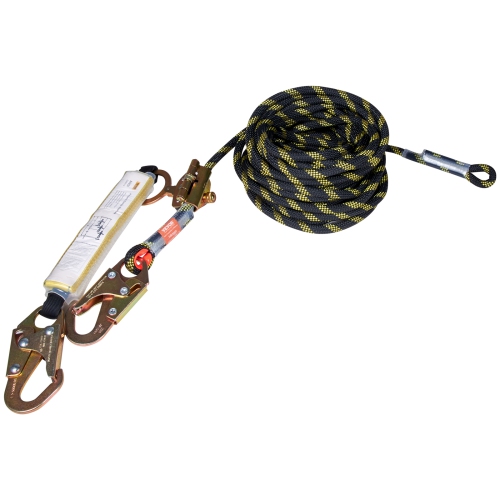 VEVOR 0.55'' x 50' Lifeline Assembly, Fall Protection Rope with 30 KN Breaking Tension, Polyester Roofing Rope with Steel Snap Hooks, Rope Grab, and