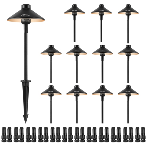VEVOR  12 Pack Low Voltage Landscape Path Lights, 3W 210Lm 12V-24Vac/dc, 3000K Warm Walkway Lights \w Quick Connectors, Ip66 Waterproof for Yard