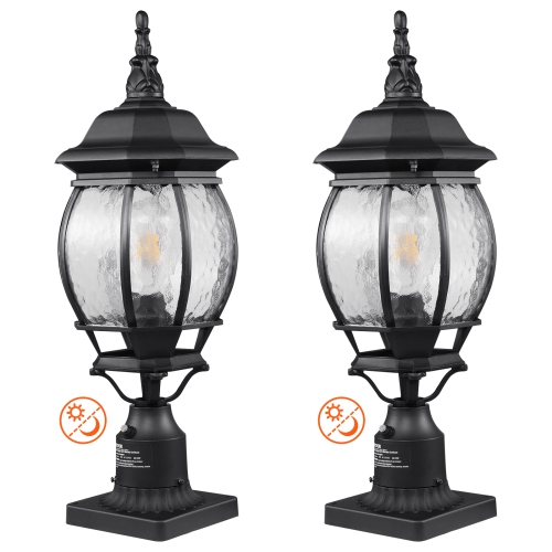 Image 1 of 9.. VEVOR 2 Pack Outdoor Post Light, 20.87 in, Waterproof Light Fixtures with 5.5 in Pier Mount Base Glass Shade, Lightning-proof Exterior Pole Column