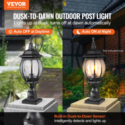 VEVOR 2 Pack Outdoor Post Light, 20.87 in, Waterproof Light Fixtures with 5.5 in Pier Mount Base Glass Shade, Lightning-proof Exterior Pole Column