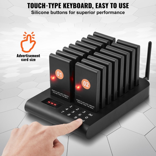VEVOR 500m Long Range Restaurant Pager System, Wireless Lineup Waiting Queue Signal, Guest Customer Calling Beepers with Vibration & Flashing, 16