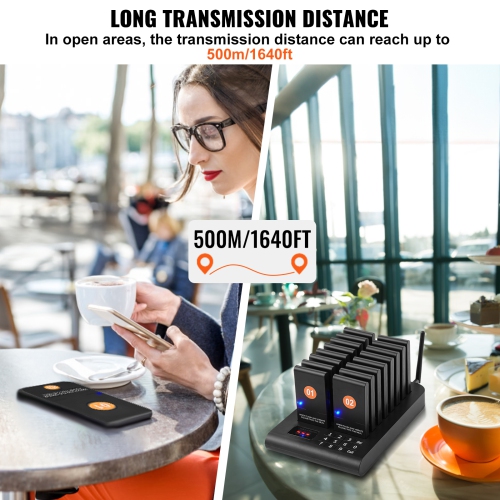 VEVOR 500m Long Range Restaurant Pager System, Wireless Lineup Waiting Queue Signal, Guest Customer Calling Beepers with Vibration & Flashing, 16