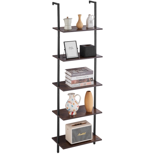 Image 1 of 9.. VEVOR 17.3x11.8in Industrial Square Pipe Shelf, 5 Tier Wall-Mount Floating Rustic Wood Shelves Bracket Display Bookshelf,Storage Rack Sundries Holder