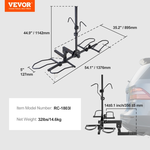 VEVOR Hitch Mount Bike Rack, 2-Bike Platform Style, 160 LBS Max Capacity Bike Rack Hitch for 2-inch Receiver, Titling and Folding Bike Carrier with