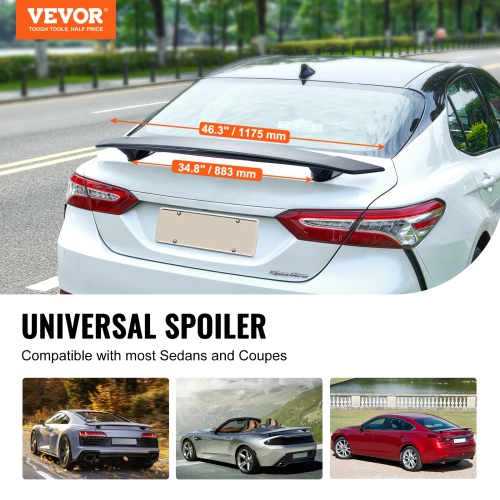 VEVOR 46.3 inch GT Wing Car Spoiler, Compatible with most Sedans and Coupes, High Strength ABS Material, Car Rear Spoiler Wing, Racing Spoiler