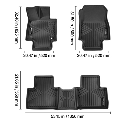 VEVOR Automotive Floor Mats, Fits for Toyota RAV4 2019-2024, 3 pcs Front and 2nd Row Liners, All Weather Custom Fit TPE Vehicle Floor Mats, for SUV,