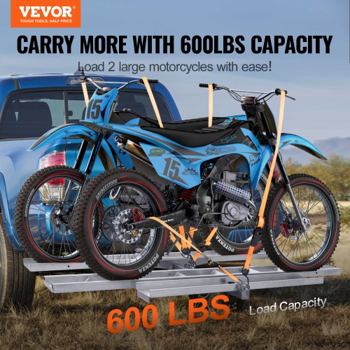 VEVOR Motorcycle Carrier, 2-Bike 600 LBS Aluminum Motorcycle Carrier Hitch Mount, Scooter Dirt Bike Trailer Hauler, Ratchet Straps and Stabilizer,