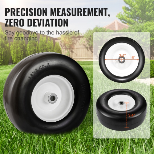 VEVOR Lawn Mower Tires with Rim, 13x5-6" Tubeless Tractor Tires, 2-Pack Tire and Wheel Assembly, Flat-free PU Tires, 3.25"-5.9" Centered Hub, 3/4"