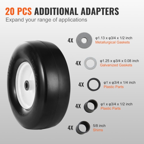 VEVOR Lawn Mower Tires with Rim, 13x5-6" Tubeless Tractor Tires, 2-Pack Tire and Wheel Assembly, Flat-free PU Tires, 3.25"-5.9" Centered Hub, 3/4"