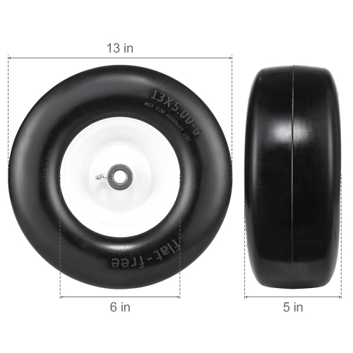 VEVOR Lawn Mower Tires with Rim, 13x5-6" Tubeless Tractor Tires, 2-Pack Tire and Wheel Assembly, Flat-free PU Tires, 3.25"-5.9" Centered Hub, 3/4"