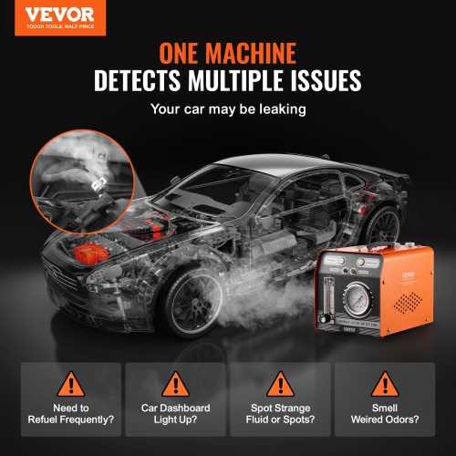 VEVOR Automotive Smoke Machine Leak Detector, EVAP Smoke Machine Leak Tester with Built-in Air Pump, Pressure Gauge&Flow Meter, Dual-Mode Diagnostic