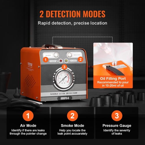 VEVOR Automotive Smoke Machine Leak Detector, EVAP Smoke Machine Leak Tester with Built-in Air Pump & Pressure Gauge, Dual-Mode Diagnostic Leak