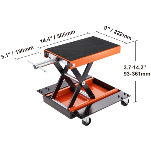 VEVOR Motorcycle Lift, 1100 LBS Motorcycle Lift ATV Scissor Lift Jack with Dolly & Hand Crank, Center Hoist Crank Stand with Wide Deck & Tool Tray