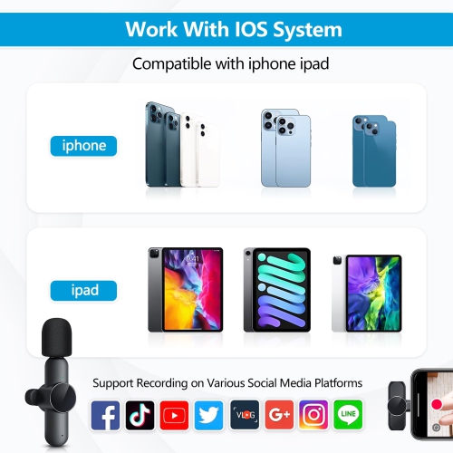 Mini Wireless Mic for iPhone iPad Tiny Lavalier Microphone Clip On Lapel Mic for Video Recording Interview TikTok