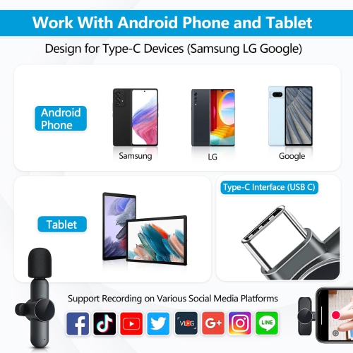 Micro-cravate miniature sans fil pour Android Type C Pince micro-cravate miniature pour enregistrement vidéo Interview TikTok