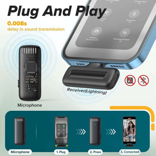 Wireless Microphone for iPhone Portable Lavalier Microphone for Meeting Video Interview Recording