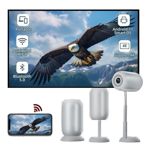 Mini Smart Projector with Wifi & Bluetooth,HD 1080P Outdoor Movie Projector with Stand,90°Adjustable Portable Android Projector