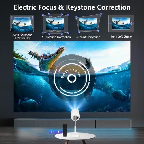 Mini Smart Projector with Wifi & Bluetooth,HD 1080P Outdoor Movie Projector with Stand,90°Adjustable Portable Android Projector