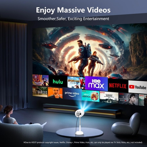 Mini Smart Projector with Wifi & Bluetooth,HD 1080P Outdoor Movie Projector with Stand,90°Adjustable Portable Android Projector